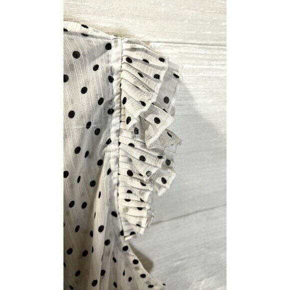 Susie Rose‎ Polkadot Button Up Womens Ruffle Sleeveless Semi-sheer Top - Picture 11 of 11